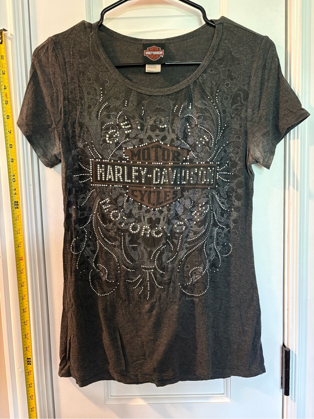 Harley-Davidson Black Rhinestone Logo Tee fits like large